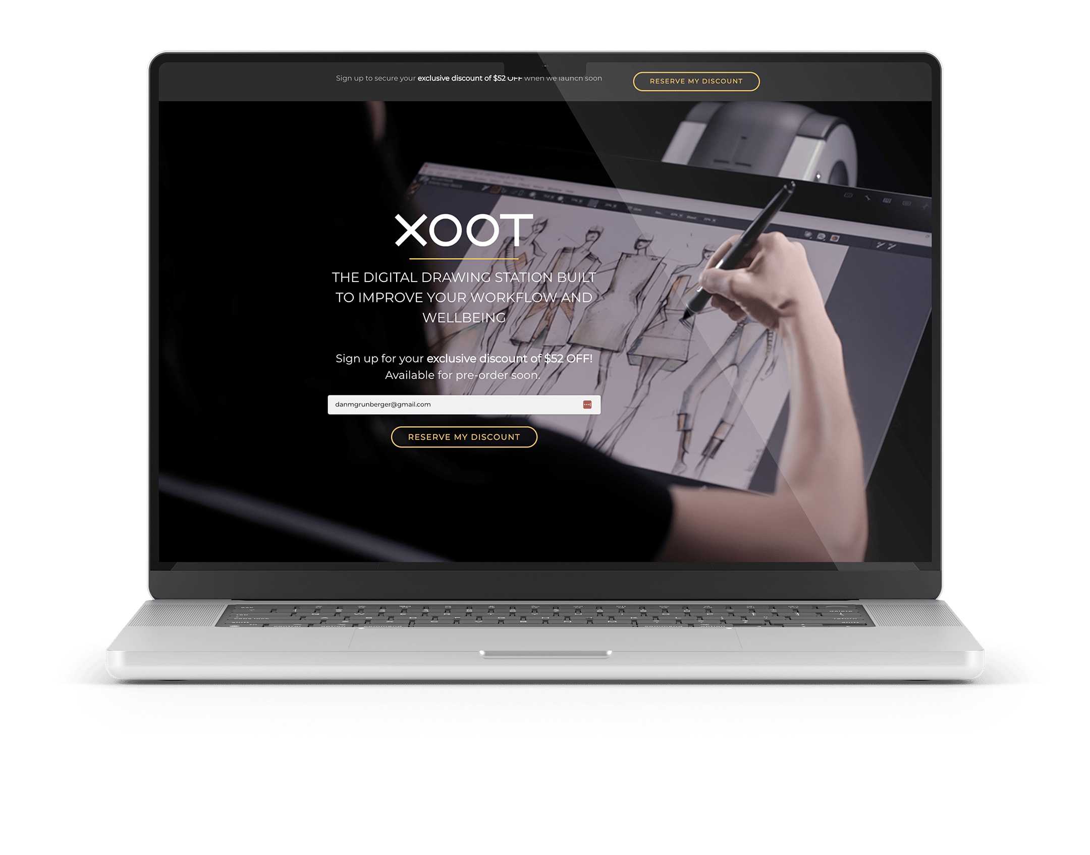 XOOT Living landing page design laptop mockup