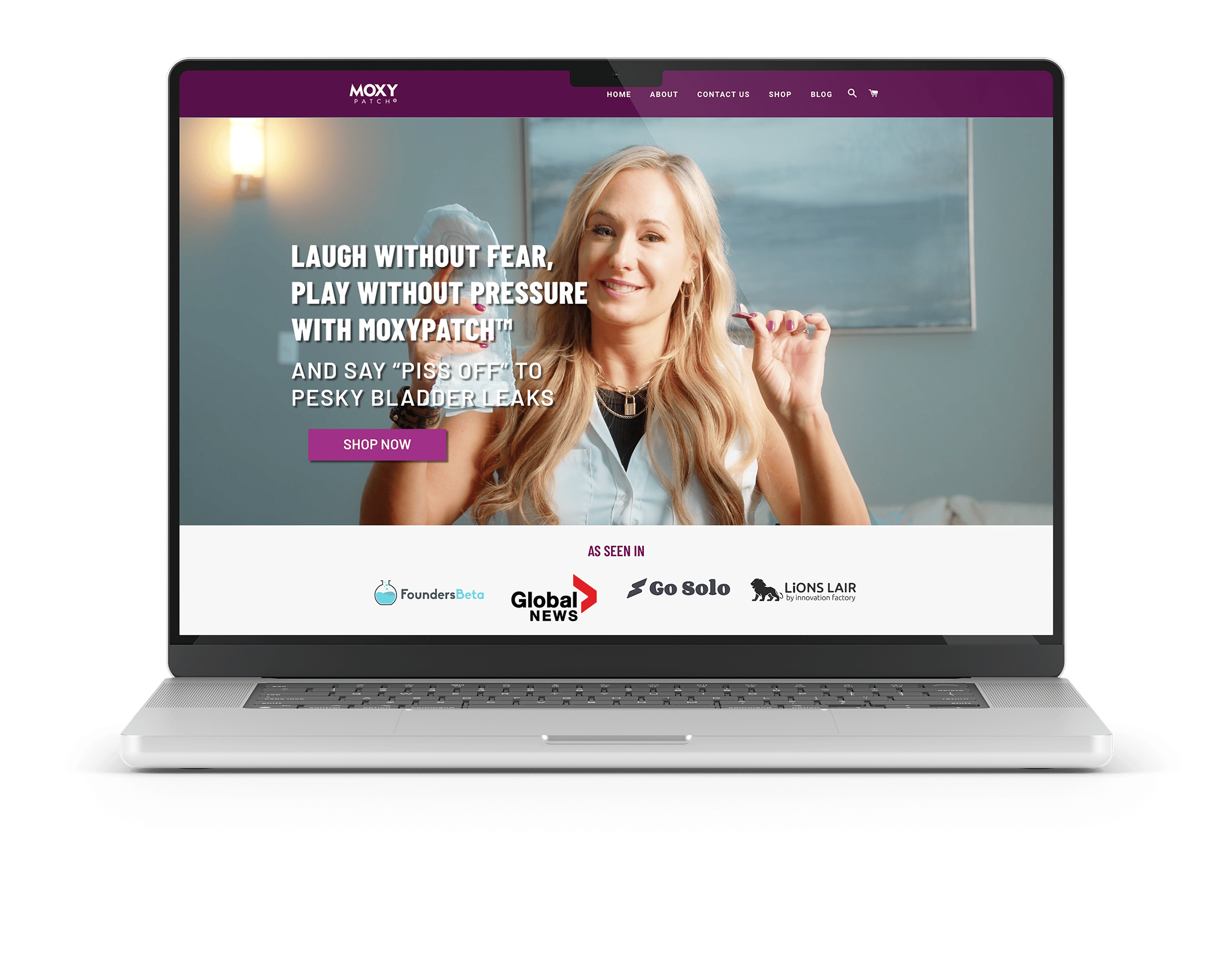 Moxy Patch ecommerce web design laptop mockup