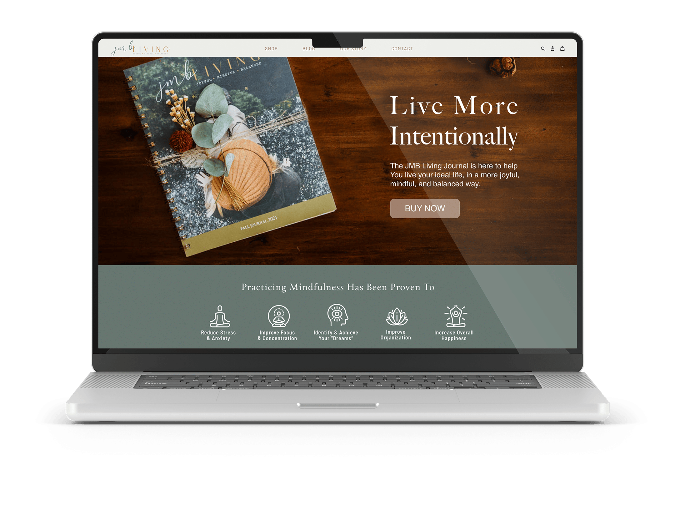JMB Living ecommerce web design laptop mockup